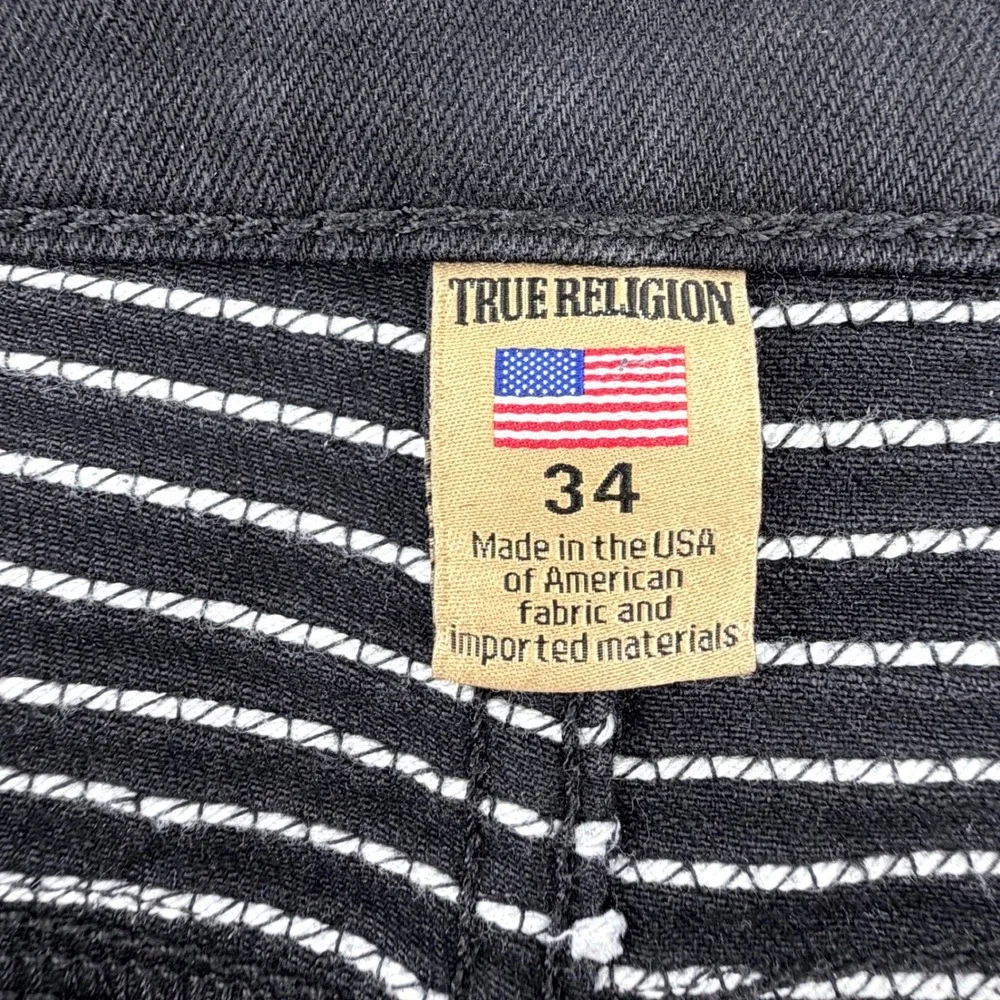 True Religion Rocco Moto Jeans Mens 34 Black Relaxed Skinny Skater Biker Moto